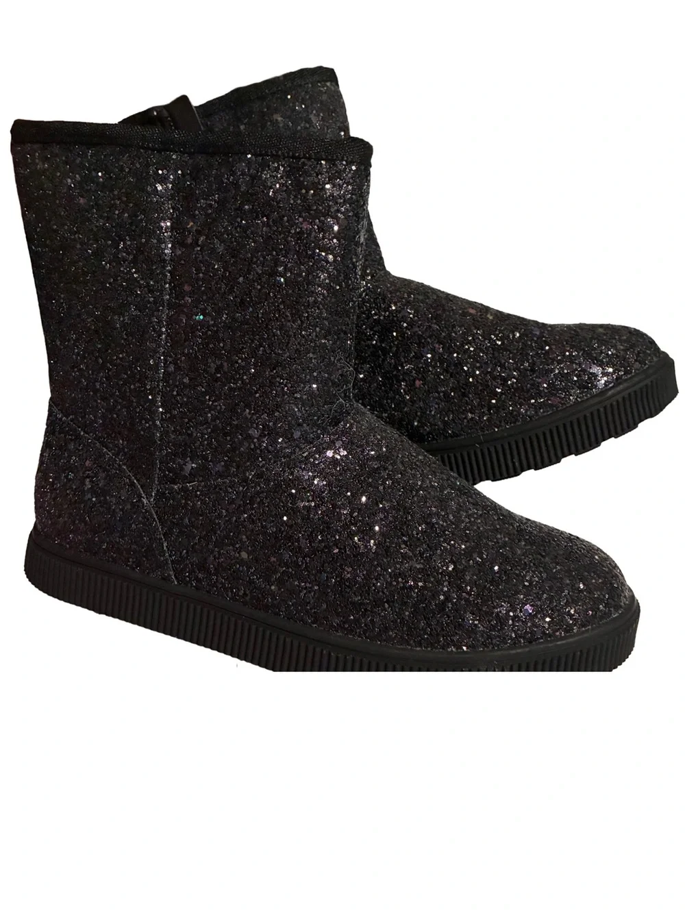 Cat & Jack Girl's Black Glitter Holland Shearling Style Boots Size 4 NWT